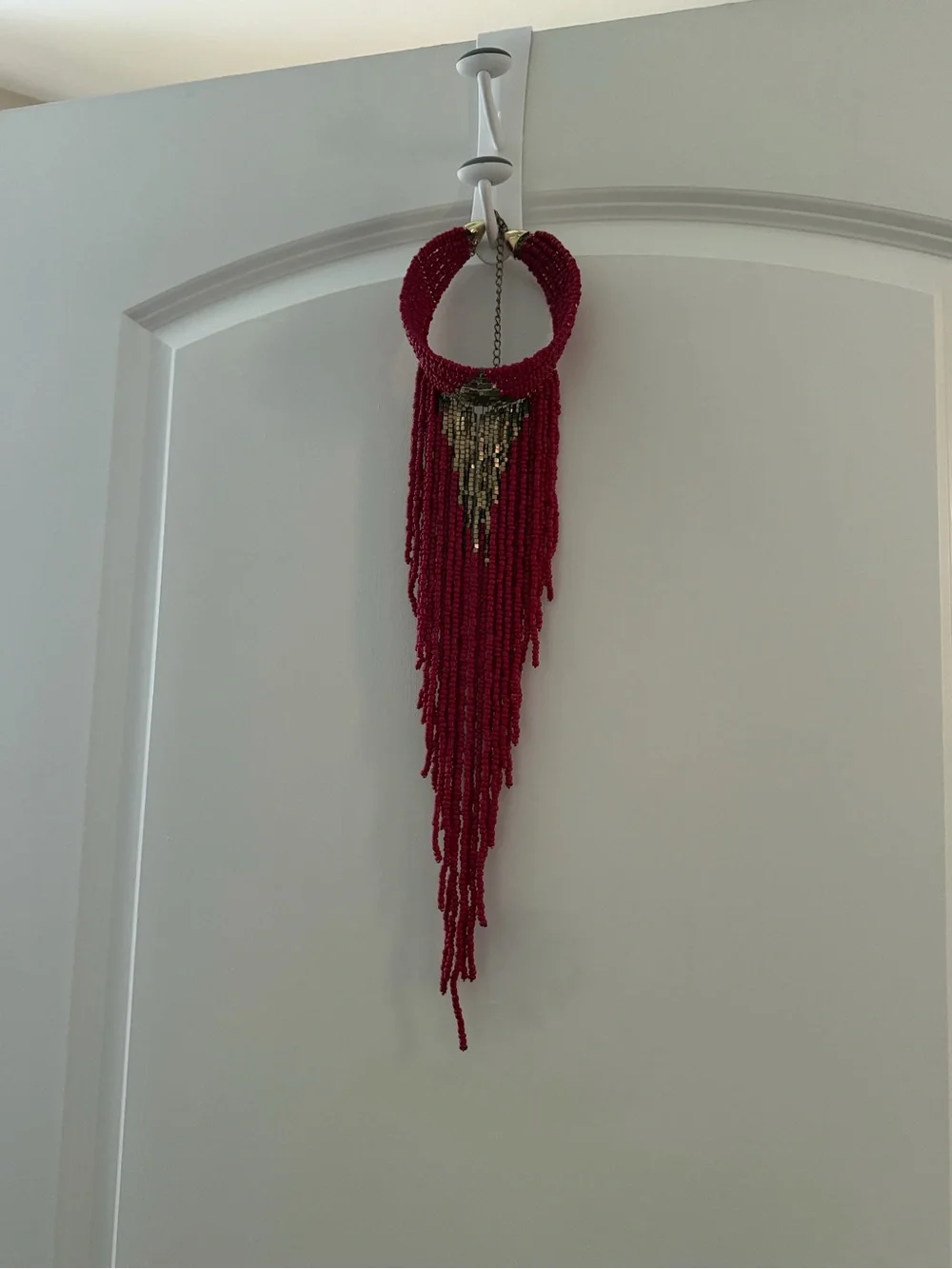 Beautiful Handmade Pink Beaded Fringe Statement Necklace - Designer Style
